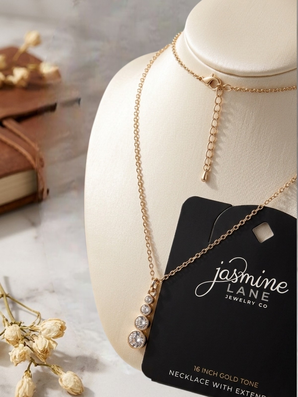 Jasmine Lane Jewelry Co Graduating CZ Pendant Necklace Gold Tone 16 Inch NWT